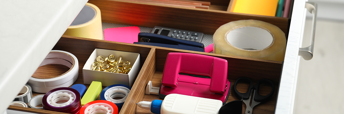 Draw filled with organized office supplies