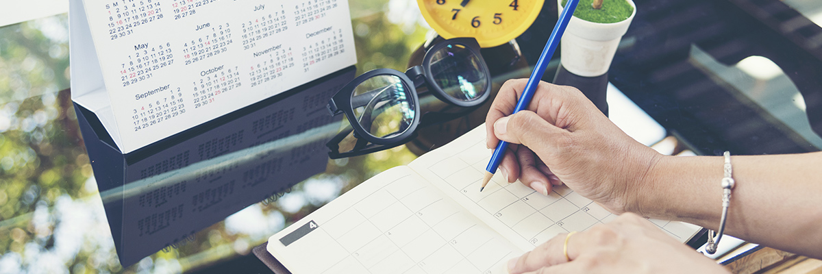 Woman writing something in calendar
