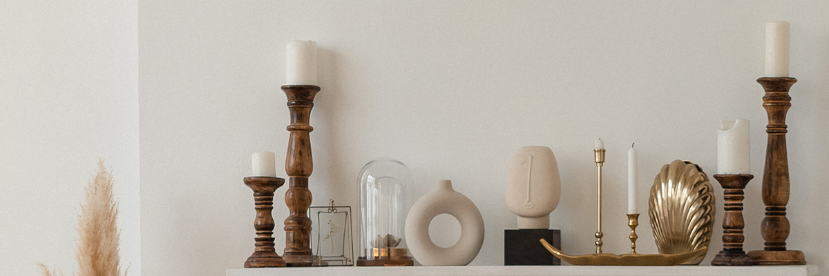 Home decor items on a side table