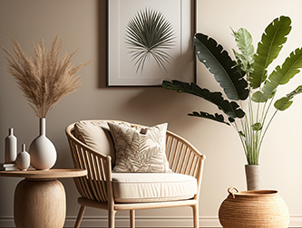 Chair and side table with plant